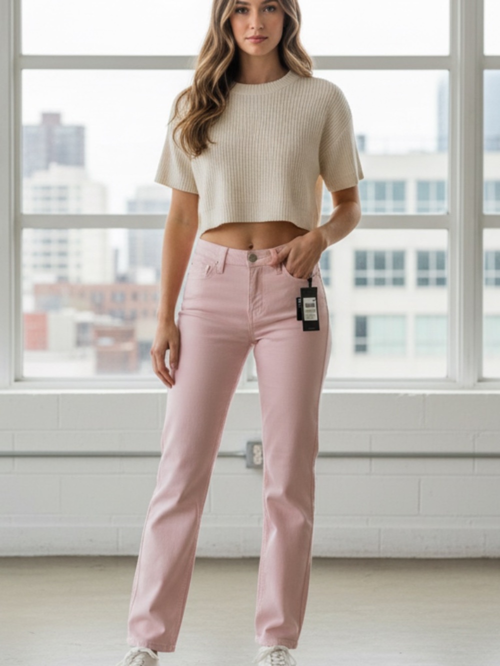 NWT Jones of Ny , soft pink five pocket jeans high-rise control top 4